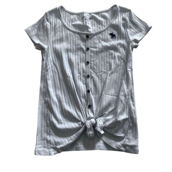 Abercrombie & Fitch Ribbed Button-Front Tie Top - White - Picture 1 of 4